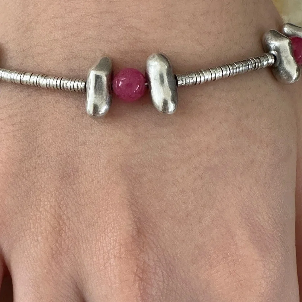 Silver and Pink Jade Bracelet​